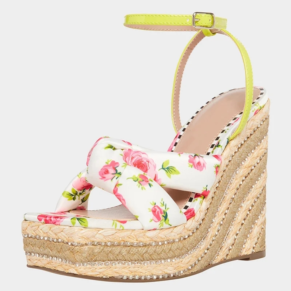 Betsey Johnson Pink and White Wedge Espadrilles - Picture 2 of 5